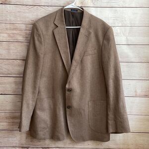 STAFFORD CLASSIC FIT LINEN BLEND BLAZER IN TAN HERRINGBONE